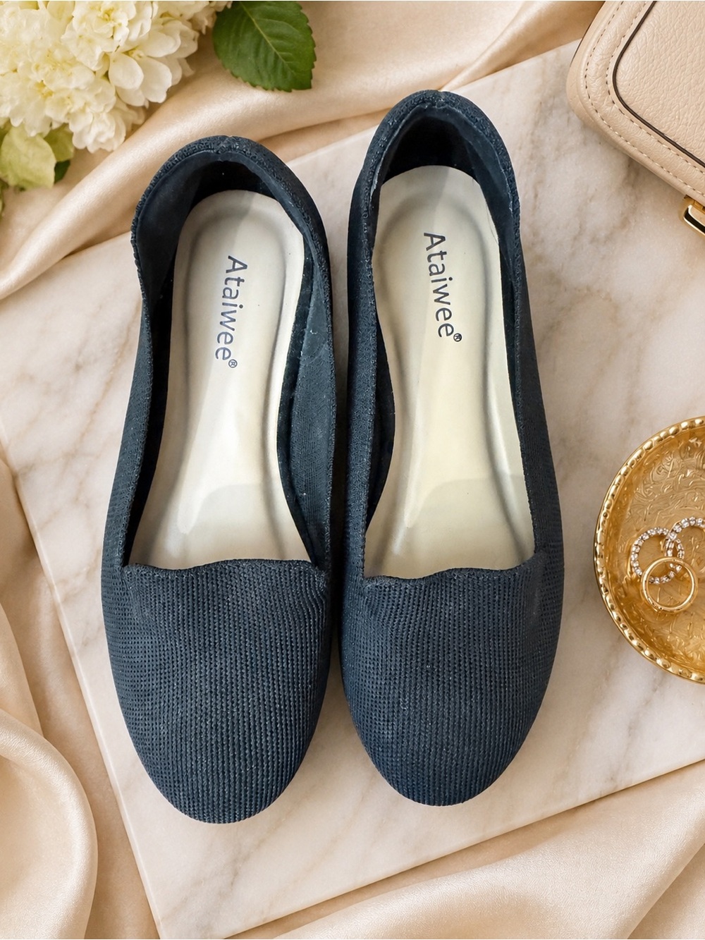 Ataiwee Women's Black Knit Ballet Flats Size 7.5 - Comfortable Slip-On Loafers